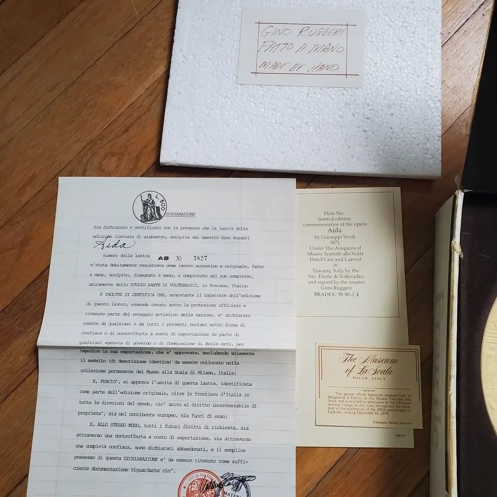 Aida A first edition in Ivory Alabaster hand carved opera collection plate decor